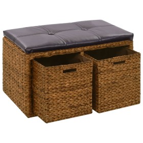 Bank with 2 baskets seagrass 71x40x42 cm brown by vidaXL, Benches for halls and storage - Ref: Foro24-246118, Price: 113,99 €...