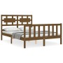 Double bed frame with honey brown wooden headboard by vidaXL, Beds and slatted bases - Ref: Foro24-3192529, Price: 140,97 €, ...