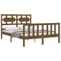 Double bed frame with honey brown wooden headboard by vidaXL, Beds and slatted bases - Ref: Foro24-3192529, Price: 140,97 €, ...