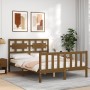 Double bed frame with honey brown wooden headboard by vidaXL, Beds and slatted bases - Ref: Foro24-3192529, Price: 140,97 €, ...