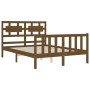 Double bed frame with honey brown wooden headboard by vidaXL, Beds and slatted bases - Ref: Foro24-3192529, Price: 140,97 €, ...