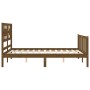 Double bed frame with honey brown wooden headboard by vidaXL, Beds and slatted bases - Ref: Foro24-3192529, Price: 140,97 €, ...