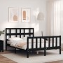 Bed frame with black solid wood headboard 140x190 cm by vidaXL, Beds and slatted bases - Ref: Foro24-3192995, Price: 173,08 €...