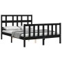 Bed frame with black solid wood headboard 140x190 cm by vidaXL, Beds and slatted bases - Ref: Foro24-3192995, Price: 172,58 €...