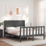 Gray solid wood bed frame with headboard 140x200 cm by vidaXL, Beds and slatted bases - Ref: Foro24-3192948, Price: 169,99 €,...