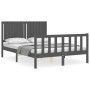 Gray solid wood bed frame with headboard 140x200 cm by vidaXL, Beds and slatted bases - Ref: Foro24-3192948, Price: 169,99 €,...