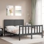 Gray solid wood bed frame with headboard 140x200 cm by vidaXL, Beds and slatted bases - Ref: Foro24-3192948, Price: 169,99 €,...