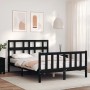 Estructura cama de matrimonio con cabecero madera maciza negra de vidaXL, Camas y somieres - Ref: Foro24-3192985, Precio: 165...