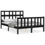 Double bed frame with black solid wood headboard by vidaXL, Beds and slatted bases - Ref: Foro24-3192985, Price: 165,56 €, Di...