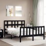 Double bed frame with black solid wood headboard by vidaXL, Beds and slatted bases - Ref: Foro24-3192985, Price: 165,56 €, Di...