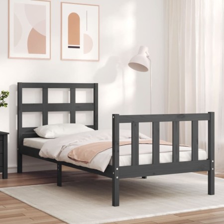 Gray solid wood bed frame with headboard by vidaXL, Beds and slatted bases - Ref: Foro24-3192978, Price: 97,99 €, Discount: %