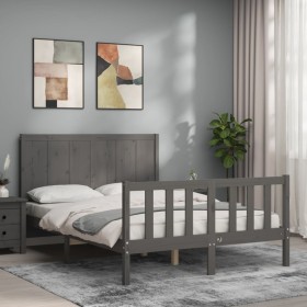 Gray solid wood bed frame with headboard 120x200 cm by vidaXL, Beds and slatted bases - Ref: Foro24-3192618, Price: 152,99 €,...