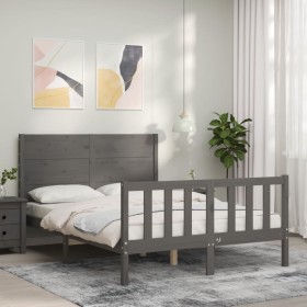 Estructura de cama con cabecero madera maciza gris 140x200 cm de vidaXL, Camas y somieres - Ref: Foro24-3192753, Precio: 175,...