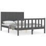 Estructura de cama matrimonio con cabecero madera maciza gris de vidaXL, Camas y somieres - Ref: Foro24-3192593, Precio: 162,...