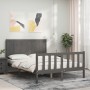 Double bed frame with gray solid wood headboard by vidaXL, Beds and slatted bases - Ref: Foro24-3192593, Price: 162,38 €, Dis...