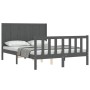 Estructura de cama matrimonio con cabecero madera maciza gris de vidaXL, Camas y somieres - Ref: Foro24-3192593, Precio: 162,...