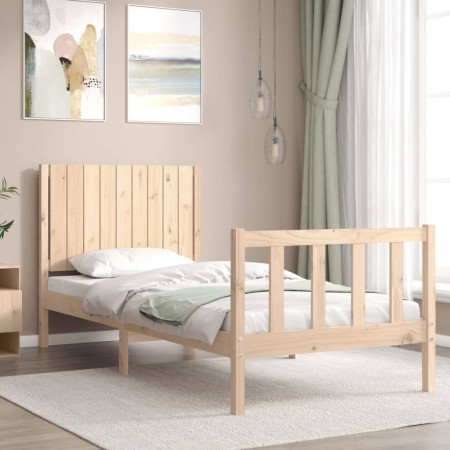 Bed frame with solid wood headboard 90x200 cm by vidaXL, Beds and slatted bases - Ref: Foro24-3192931, Price: 95,86 €, Discou...