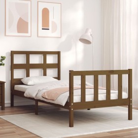 Honey brown solid wood bed frame with headboard 90x200cm by vidaXL, Beds and slatted bases - Ref: Foro24-3192999, Price: 117,...