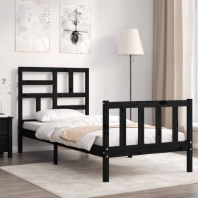 Single bed frame with black solid wood headboard by vidaXL, Beds and slatted bases - Ref: Foro24-3193040, Price: 135,99 €, Di...