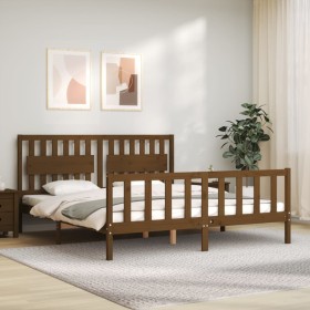 Honey brown solid wood bed frame with headboard by vidaXL, Beds and slatted bases - Ref: Foro24-3192444, Price: 175,99 €, Dis...