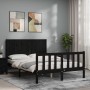 Double bed frame with black solid wood headboard by vidaXL, Beds and slatted bases - Ref: Foro24-3192595, Price: 174,52 €, Di...