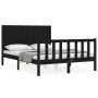 Double bed frame with black solid wood headboard by vidaXL, Beds and slatted bases - Ref: Foro24-3192595, Price: 174,52 €, Di...