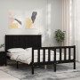 Double bed frame with black solid wood headboard by vidaXL, Beds and slatted bases - Ref: Foro24-3192595, Price: 174,52 €, Di...