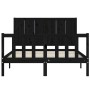 Double bed frame with black solid wood headboard by vidaXL, Beds and slatted bases - Ref: Foro24-3192595, Price: 174,52 €, Di...