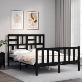 Bed frame with black solid wood headboard 120x200 cm by vidaXL, Beds and slatted bases - Ref: Foro24-3193075, Price: 176,38 €...