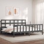 Double bed frame with gray solid wood headboard by vidaXL, Beds and slatted bases - Ref: Foro24-3193028, Price: 164,99 €, Dis...