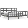 Double bed frame with gray solid wood headboard by vidaXL, Beds and slatted bases - Ref: Foro24-3193028, Price: 164,99 €, Dis...