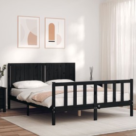 Bed frame with black solid wood headboard 160x200 cm by vidaXL, Beds and slatted bases - Ref: Foro24-3192960, Price: 191,99 €...