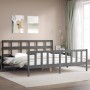 Double bed frame with gray solid wood headboard by vidaXL, Beds and slatted bases - Ref: Foro24-3193028, Price: 164,99 €, Dis...