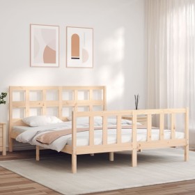 Bed frame with solid wood headboard 160x200 cm by vidaXL, Beds and slatted bases - Ref: Foro24-3193021, Price: 142,71 €, Disc...