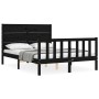 Double bed frame with black solid wood headboard by vidaXL, Beds and slatted bases - Ref: Foro24-3192725, Price: 174,99 €, Di...