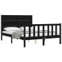 Double bed frame with black solid wood headboard by vidaXL, Beds and slatted bases - Ref: Foro24-3192725, Price: 174,99 €, Di...