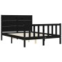 Double bed frame with black solid wood headboard by vidaXL, Beds and slatted bases - Ref: Foro24-3192725, Price: 174,99 €, Di...