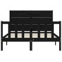 Double bed frame with black solid wood headboard by vidaXL, Beds and slatted bases - Ref: Foro24-3192725, Price: 174,99 €, Di...