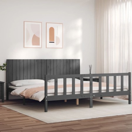 Estructura de cama con cabecero madera maciza gris 200x200 cm de vidaXL, Camas y somieres - Ref: Foro24-3192968, Precio: 189,...