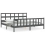 Gray solid wood bed frame with headboard 200x200 cm by vidaXL, Beds and slatted bases - Ref: Foro24-3193033, Price: 167,36 €,...