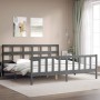 Gray solid wood bed frame with headboard 200x200 cm by vidaXL, Beds and slatted bases - Ref: Foro24-3193033, Price: 167,36 €,...