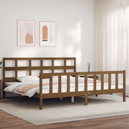 Honey brown solid wood bed frame and headboard 200x200 cm by vidaXL, Beds and slatted bases - Ref: Foro24-3193034, Price: 167...