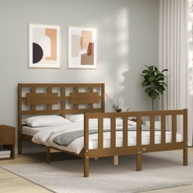 Honey brown solid wood bed frame and headboard 140x200 cm by vidaXL, Beds and slatted bases - Ref: Foro24-3192559, Price: 162...