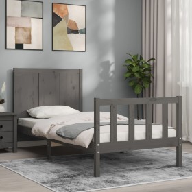 Gray solid wood bed frame with headboard 90x200 cm by vidaXL, Beds and slatted bases - Ref: Foro24-3192608, Price: 123,99 €, ...