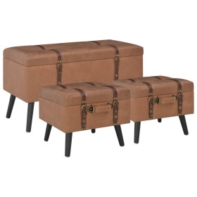 Storage stools 3 pieces brown synthetic leather by vidaXL, Benches for halls and storage - Ref: Foro24-247533, Price: 145,99 ...