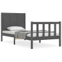 Estructura de cama con cabecero madera maciza gris 90x200 cm de vidaXL, Camas y somieres - Ref: Foro24-3192608, Precio: 123,3...