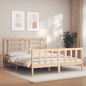 Double bed frame with solid wood headboard by vidaXL, Beds and slatted bases - Ref: Foro24-3192886, Price: 144,99 €, Discount: %