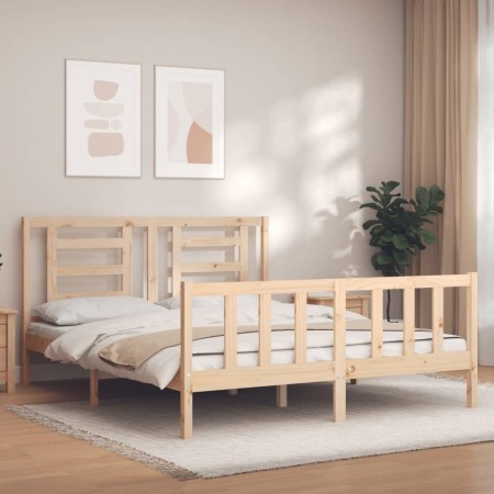 Double bed frame with solid wood headboard by vidaXL, Beds and slatted bases - Ref: Foro24-3192886, Price: 152,88 €, Discount: %