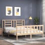 Double bed frame with solid wood headboard by vidaXL, Beds and slatted bases - Ref: Foro24-3192886, Price: 152,88 €, Discount: %