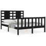 Bed frame with black solid wood headboard 140x200 cm by vidaXL, Beds and slatted bases - Ref: Foro24-3192820, Price: 199,52 €...